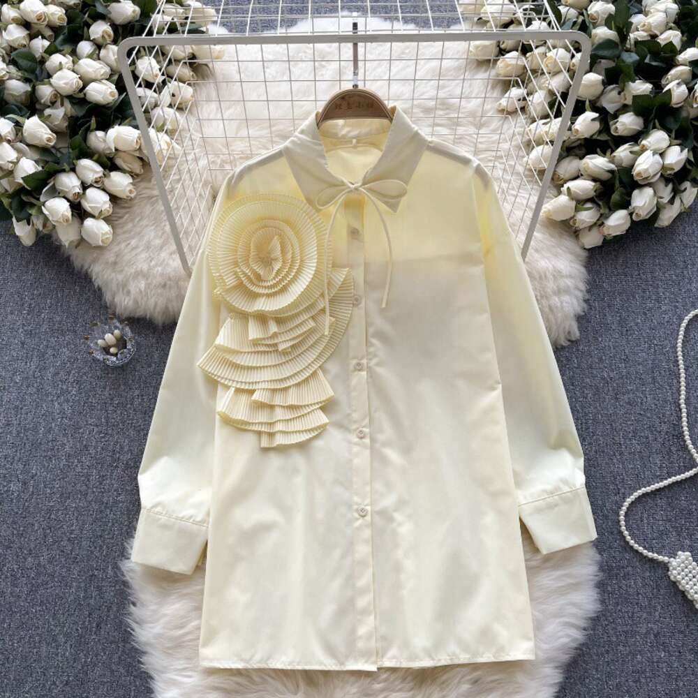 French Light Luxury Celebrity Style High Grade Long Sleeve Shirt Womens Autumn and Winter 3D Flower Design Small and Super Immortal Top