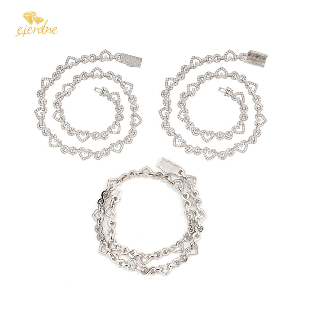 Sterling Sier VVS Moissanite Hearts Chain Women Men High Quality Hip Hop 8.5m Iced Out Cuban Bracelet Necklace