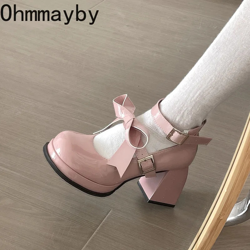 Spring Lolita Womens Mary Jane Shoes Fashion Shallow Thick High Heels Pumps Ladies Elegant Buckle Single Shoes 240606