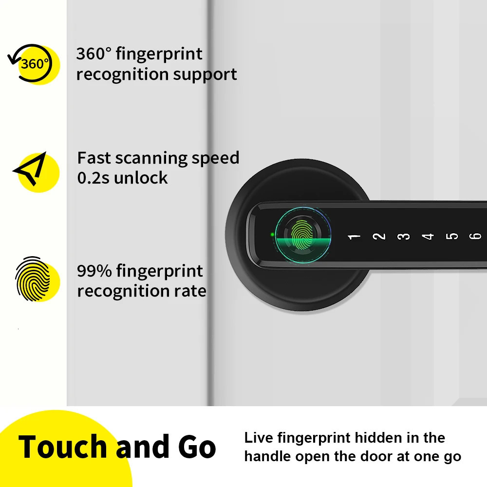 Tuya Remote Control Smart Fingerprint Password Lock Electric Biometrics Code Number Single Door With Key 240603bj
