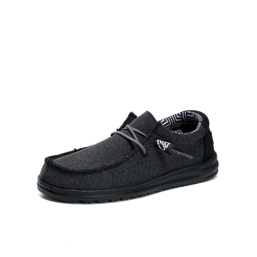Lace Men Minimalist Up Design Loafers Leisure Black Fabric Boat Shoes Ddmysaturn