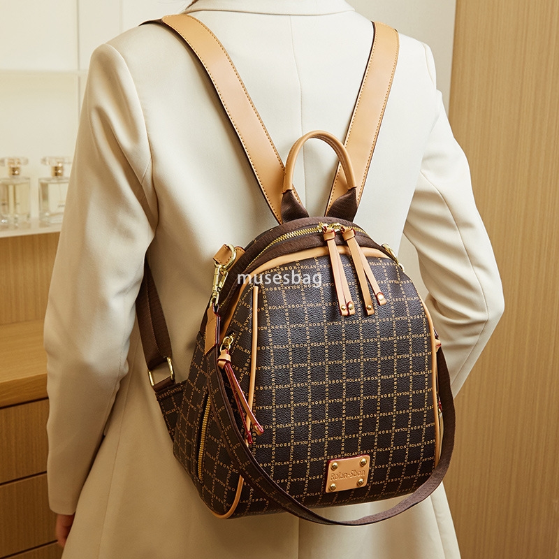 High quality women's PU large capacity leisure multifunctional backpack versatile fashion backpack retro simple one shoulder high-end temperament