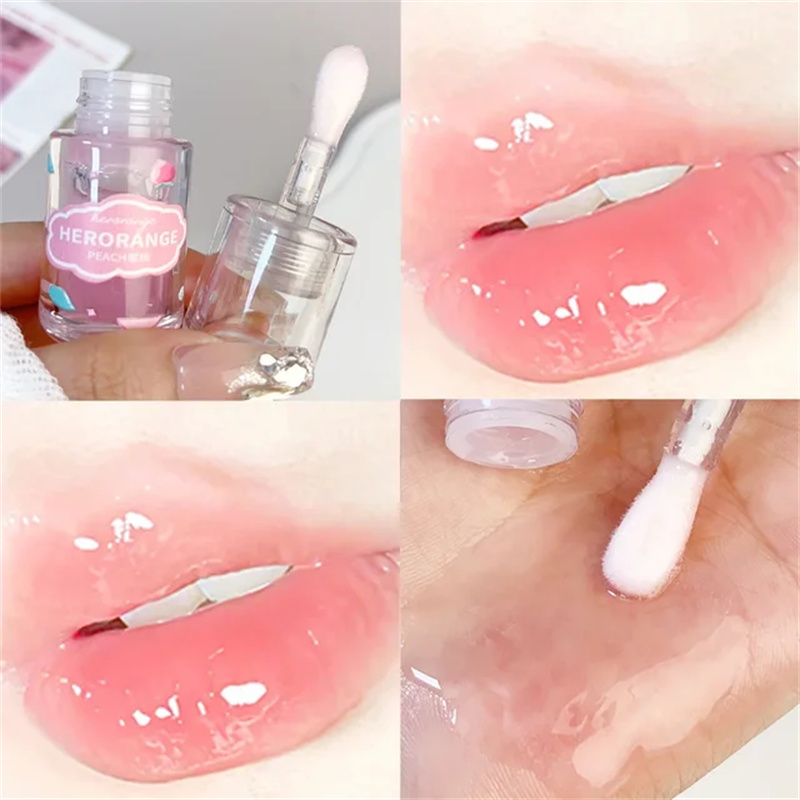 Peach Fruit Oil Makeup Moisturizing Clear Grape Transparent Glass Long-Lasting Hydrating Lip Gloss Liquid Lipstick Cosmetics