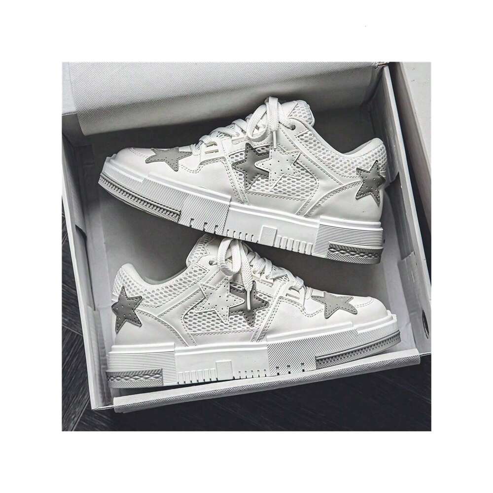 Star Pattern Skater White Running Fashionable Outdoor Large Size High-Top Sports Men Casual And Comfortable Flat Suitable For Students Men's Lace