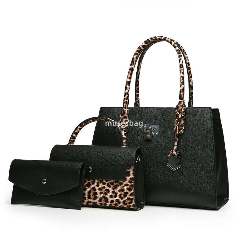 High Quality Women Fashion Celebrity One Shoulder Handbag Versatile Simple and Large Capacity Tote Bag Leopard Pattern Three piece Set Mother and Chil