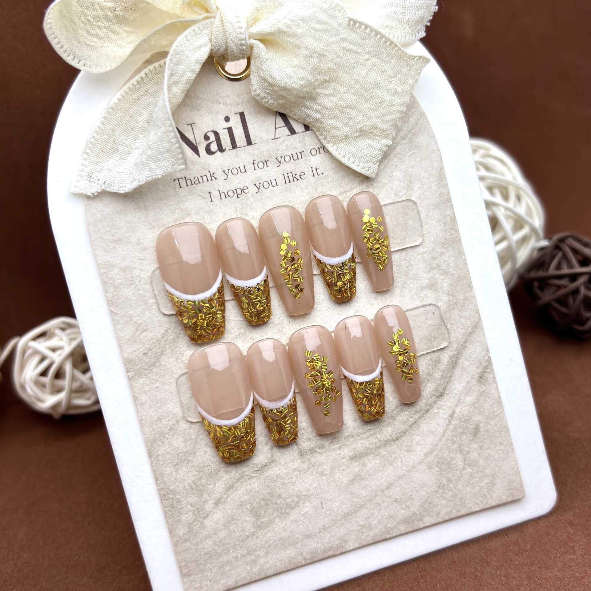 Girls False Nails Wealthy heirloom handmade wearable nail patches autumn and winter new products explosive flash French high end feeling detachable na