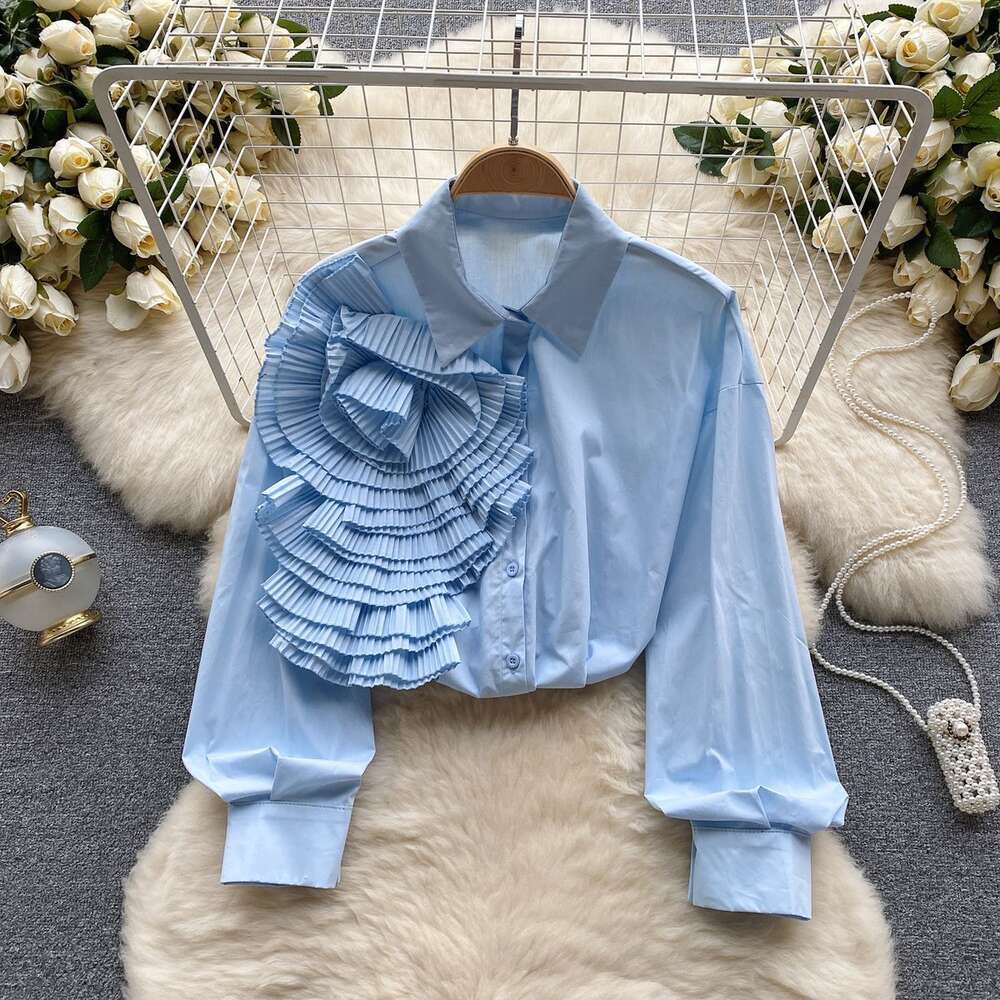 French haute couture shirt for women in autumn three-dimensional flower loose and slimming design unique and light luxury temperament top