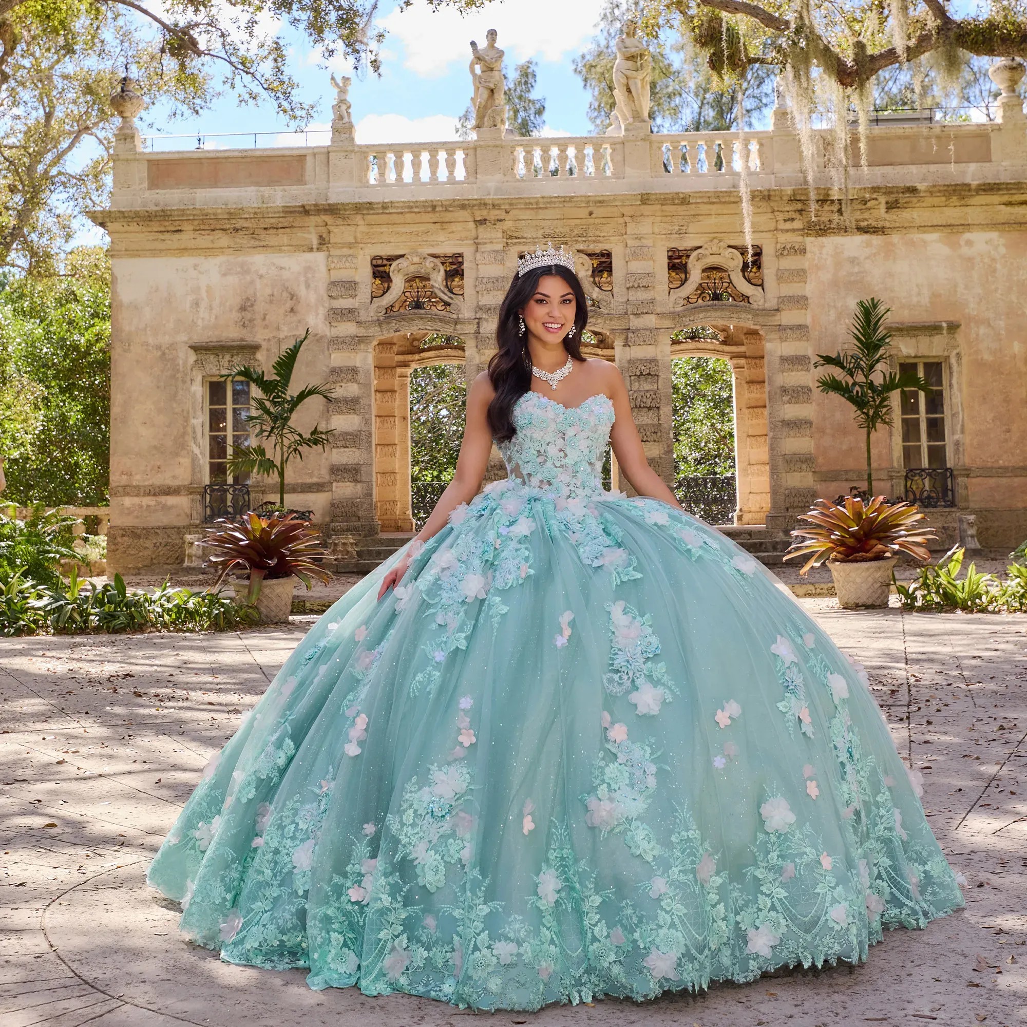 Mint Green Mexican Quinceanera Dresses Ball Gown Sweetheart Tulle Appliques Puffy Charro Sweet 16 Dresses 15 Anos