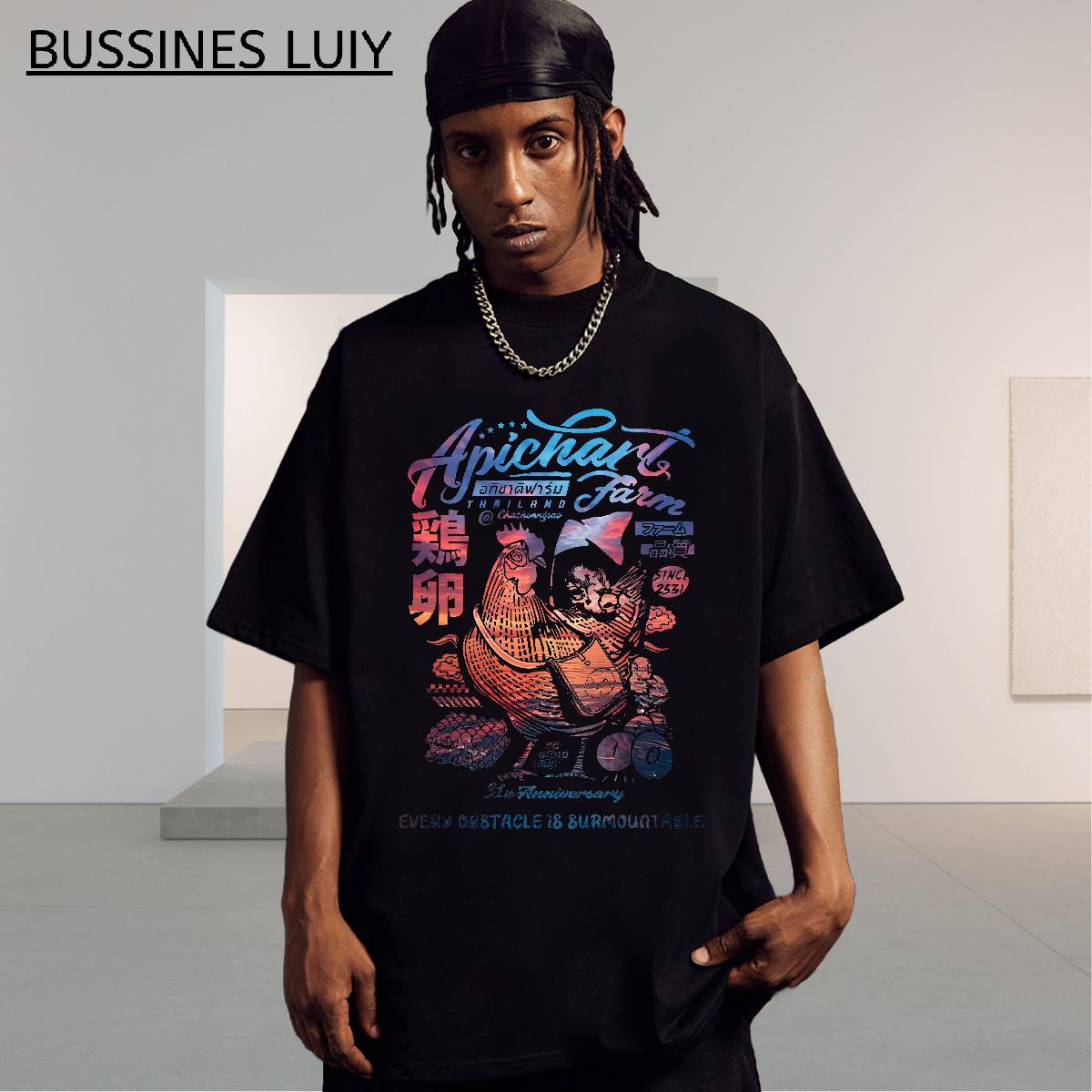 Classic T-Shirts for Men Anime Print Casual Men Tshirts Breathable Crew Neck Cotton Loose Fit