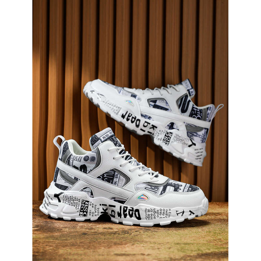 Ddmyoutdoor Sporty For Men Letter Graphic Lace Up Front Chunky Sneakers