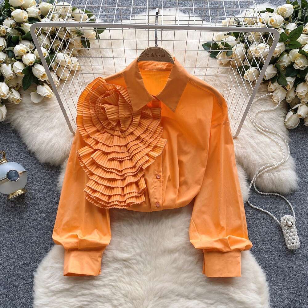 French haute couture shirt for women in autumn three-dimensional flower loose and slimming design unique and light luxury temperament top