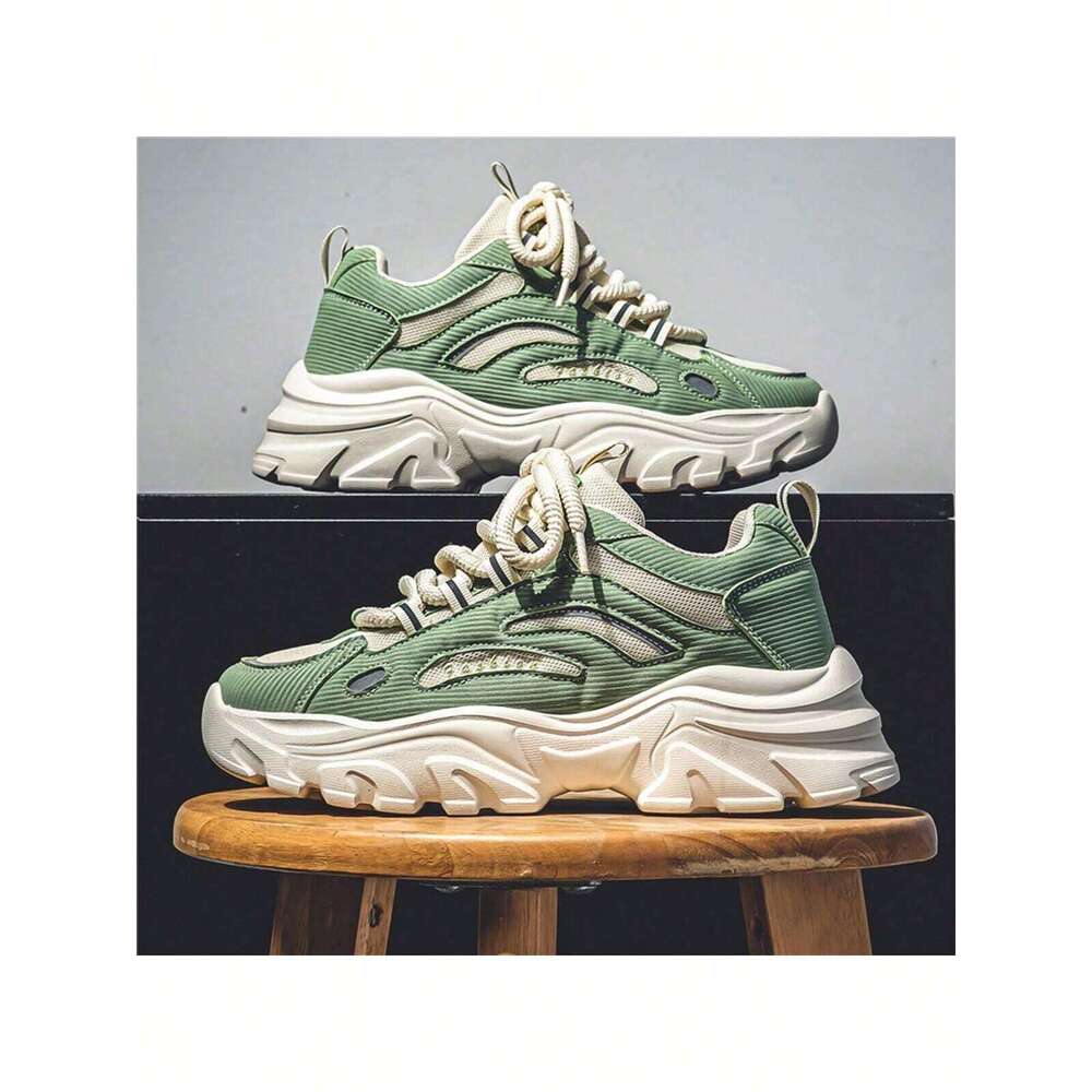 Ddmyoutdoor Men S Trendy Casual Sports Chunky Shoes Fashionable Breathable Lightweight Walking Shoes With Lace Green Colormatch