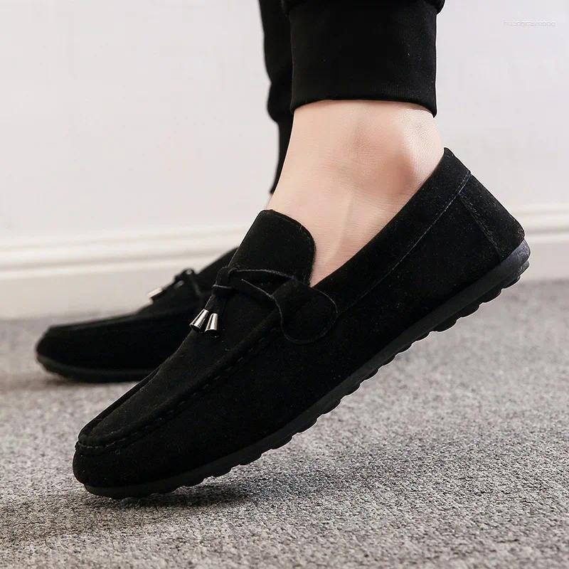 Men's Casual Summer Moccasin-Style Driving Shoes - Soft Leather Flat Loafers with Rubber Sole