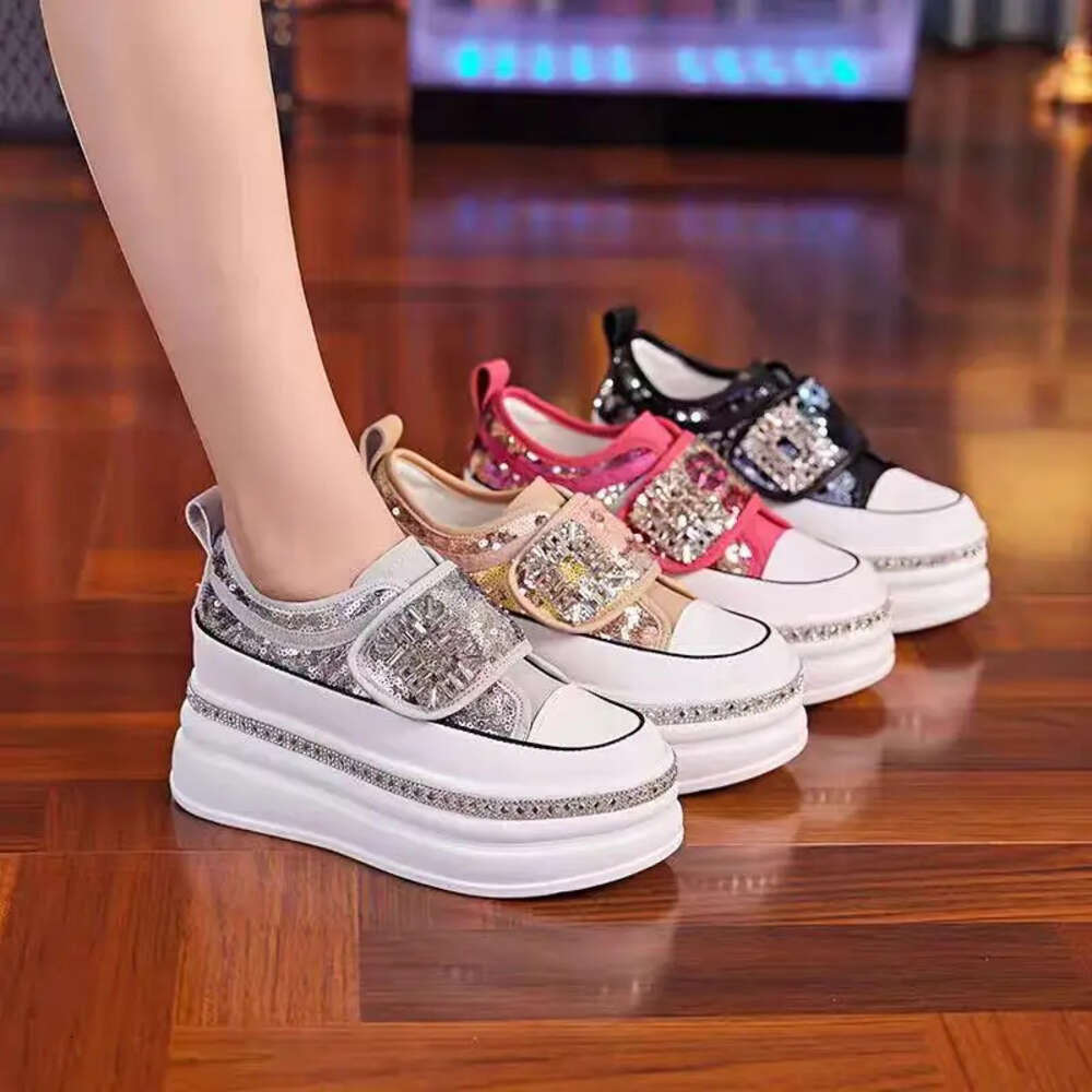 Women 8CM Platform Casual Outdoor Rhinestone Shine Decoration Sneakers Lace Walking Sport Breathable Thick Bottom Shoes ddmythur