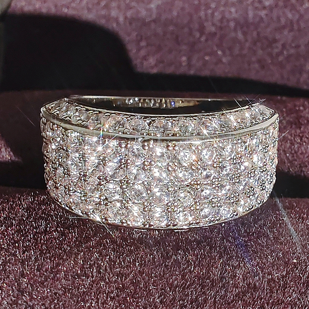 Size 8-12 Rulalei Brand Tycoon Wedding Rings Sparkling Luxury Jewelry 925 Sterling Silver Pave White Moissanite Diamond Party Eternity Engagement Ring
