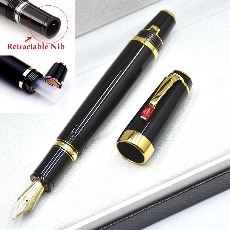 wholesale Top Bohemies 14K Retractable Nib Classics Fountain Pen 11cm Portable Short Travel Office Writing Ink Pens With Gem And Serial Number