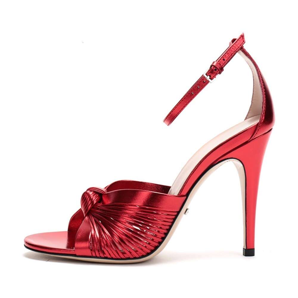 Gold Color Stiletto Heel Cross One Word Belt Round Toe Slingback Ankle Strap PU Sandals Women Fashion Party Large Size46