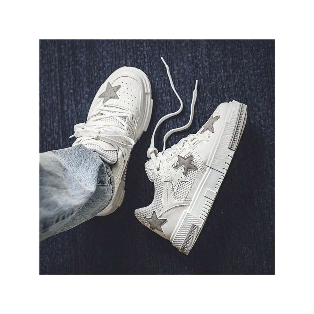 Star Pattern Skater White Running Fashionable Outdoor Large Size High-Top Sports Men Casual And Comfortable Flat Suitable For Students Men's Lace