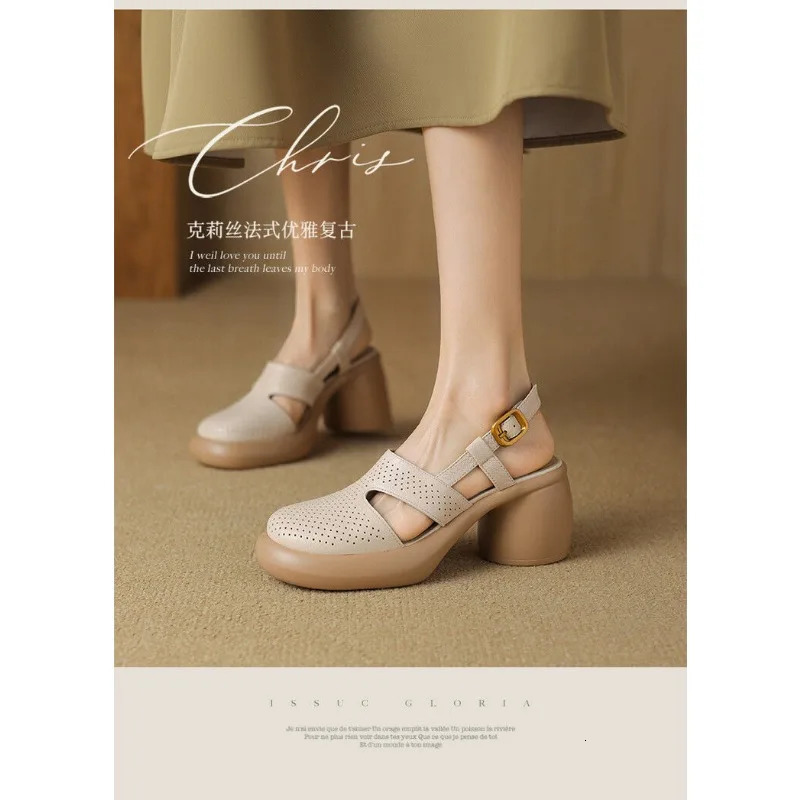 Comfortable Womens Sandals Mary Jane Heels Ladies Moccasins Mid Heel Summer Hollow Lace Women Sandals 240528