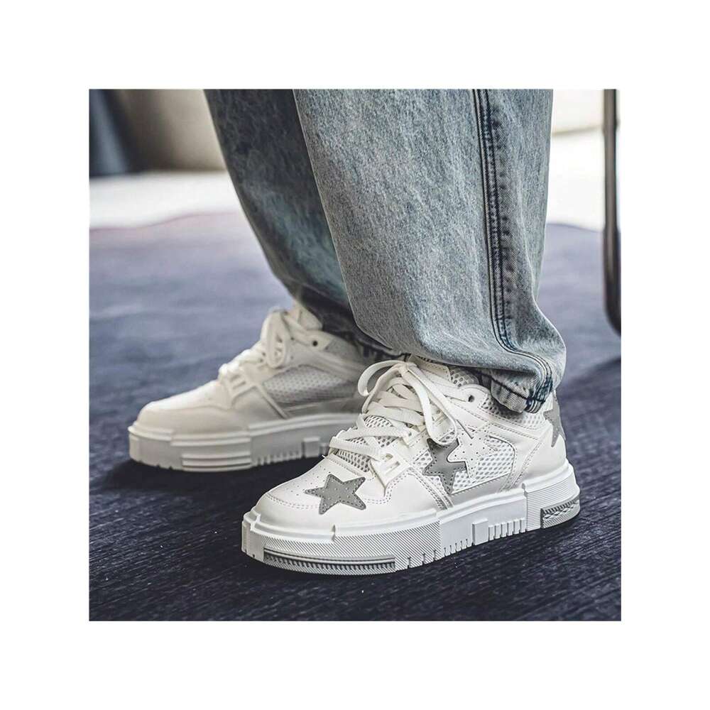 Star Pattern Skater White Running Fashionable Outdoor Large Size High-Top Sports Men Casual And Comfortable Flat Suitable For Students Men's Lace
