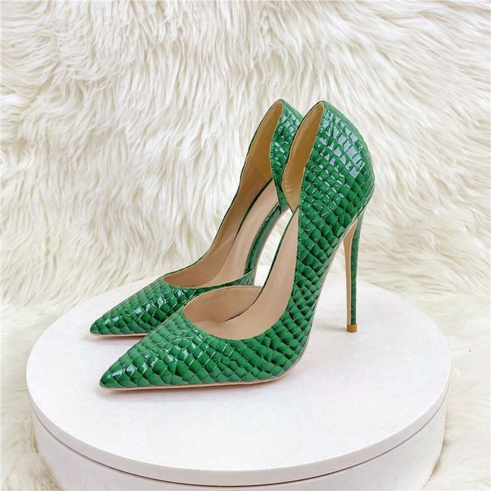 Green Dark Checkered Women's High Heels, Party Shoes, Dresses, Fashionable And Versatile Shoes