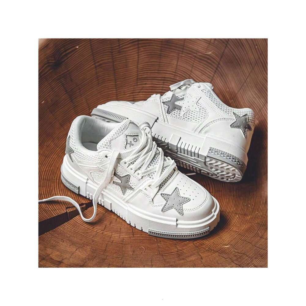 Star Pattern Skater White Running Fashionable Outdoor Large Size High-Top Sports Men Casual And Comfortable Flat Suitable For Students Men's Lace