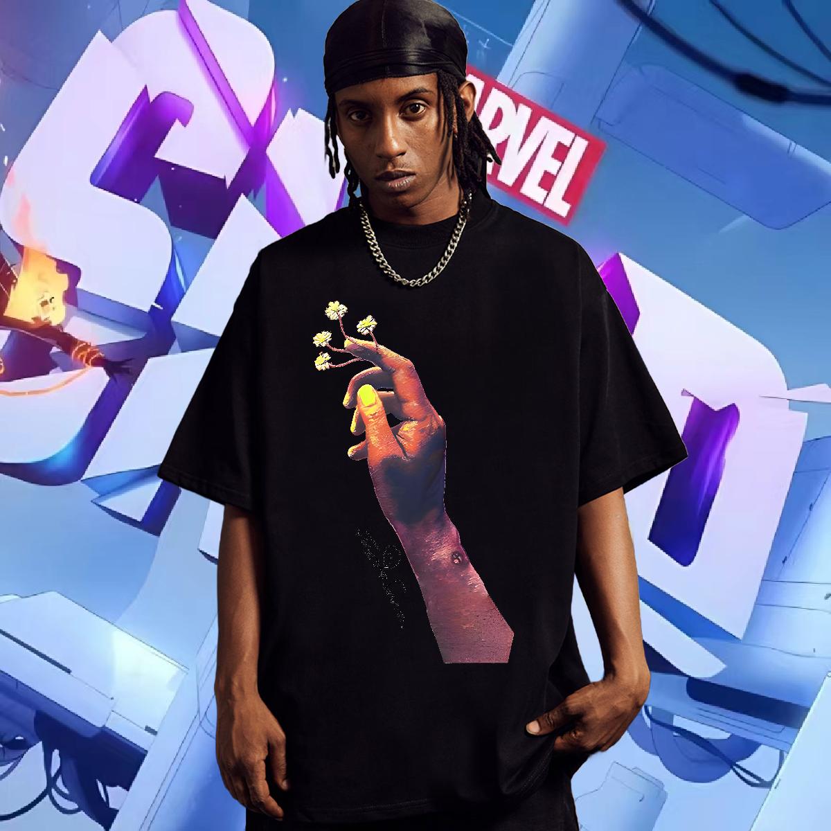 Loose T-Shirts for Men Hip Hop Street Cotton O Neck Short Sleeves Tshirts Custom Cartoon Printing S-3XL Tops