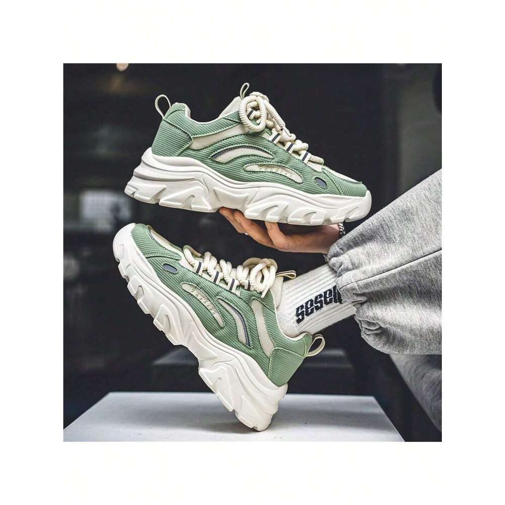 Ddmyoutdoor Men S Trendy Casual Sports Chunky Shoes Fashionable Breathable Lightweight Walking Shoes With Lace Green Colormatch