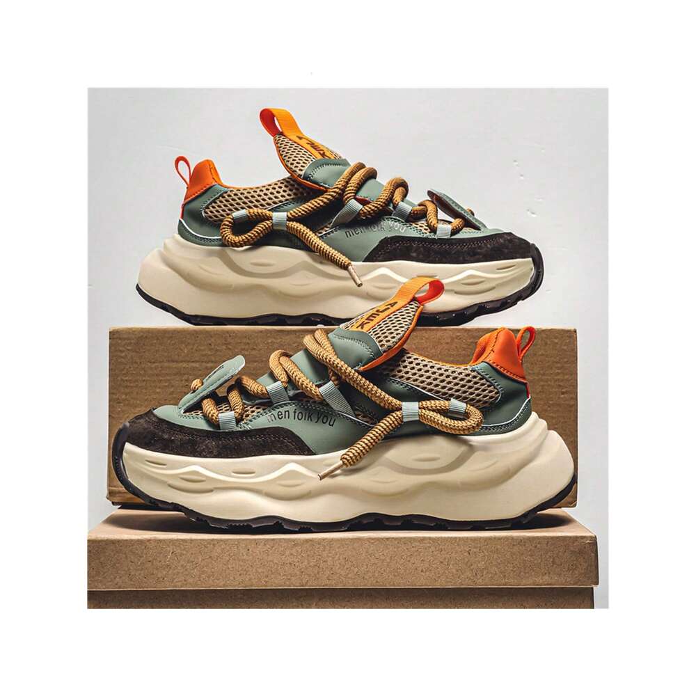 Ddmyoutdoor Men S Trendy Sports Soft Sole Thick Bottom Running Shoes Breathable And Versatile Low Cut Shoes With Laces Slip Resistant PU Rubber Soles