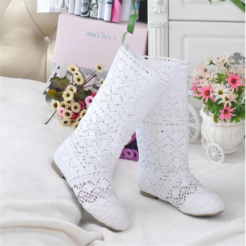 Hollow Boots Breathable Knitted Thread Mesh Fashion High Helps Summer Womens Boots High Helps Womens Shoes 11 Colors 240606