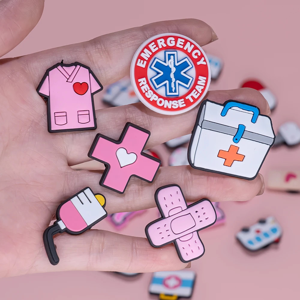 50100PCS Pink Style Shoe Charms fit Doctors Nurse Shoe Buckle Accessories for Clog Cute Bandage Syringe Shoe Decoration 240606