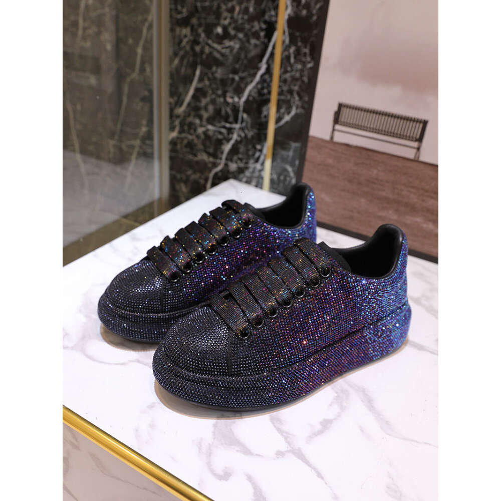 Ddmyoutdoor Autumn Leather Trendy And Fashionable Night Starry Sky Gradient Water Thick Sole Full Diamond Casual Women S Trendy Shoes