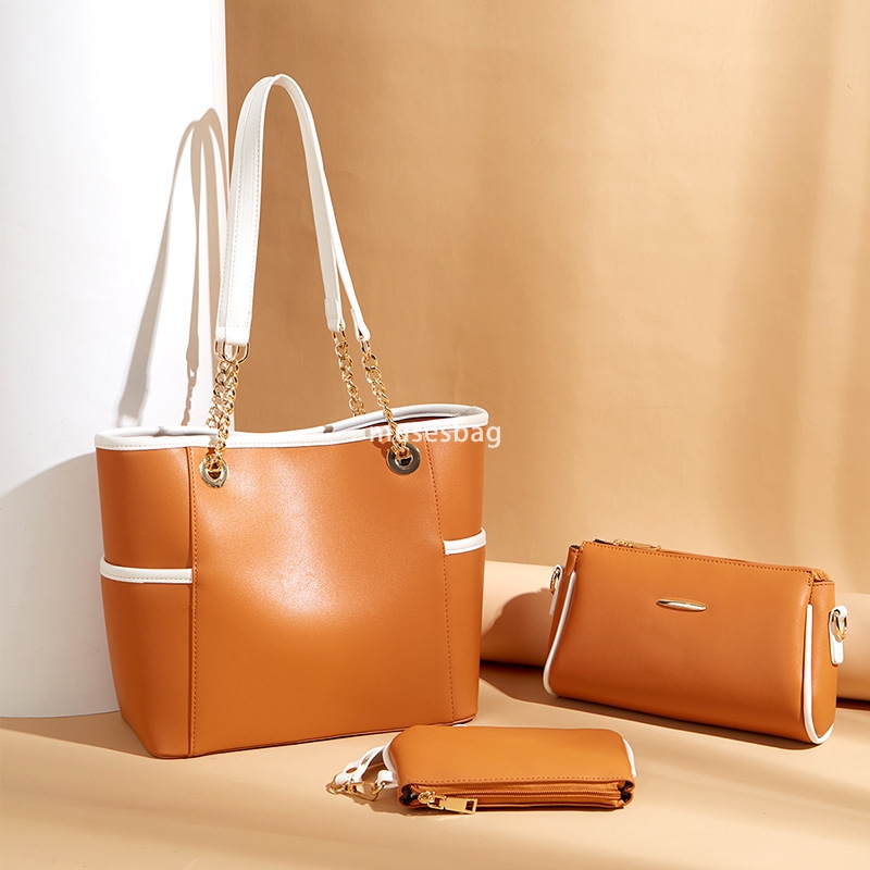 High quality fashionable women PU versatile shoulder bag casual large capacity classic tote bag three piece set multifunctional mother and child bag