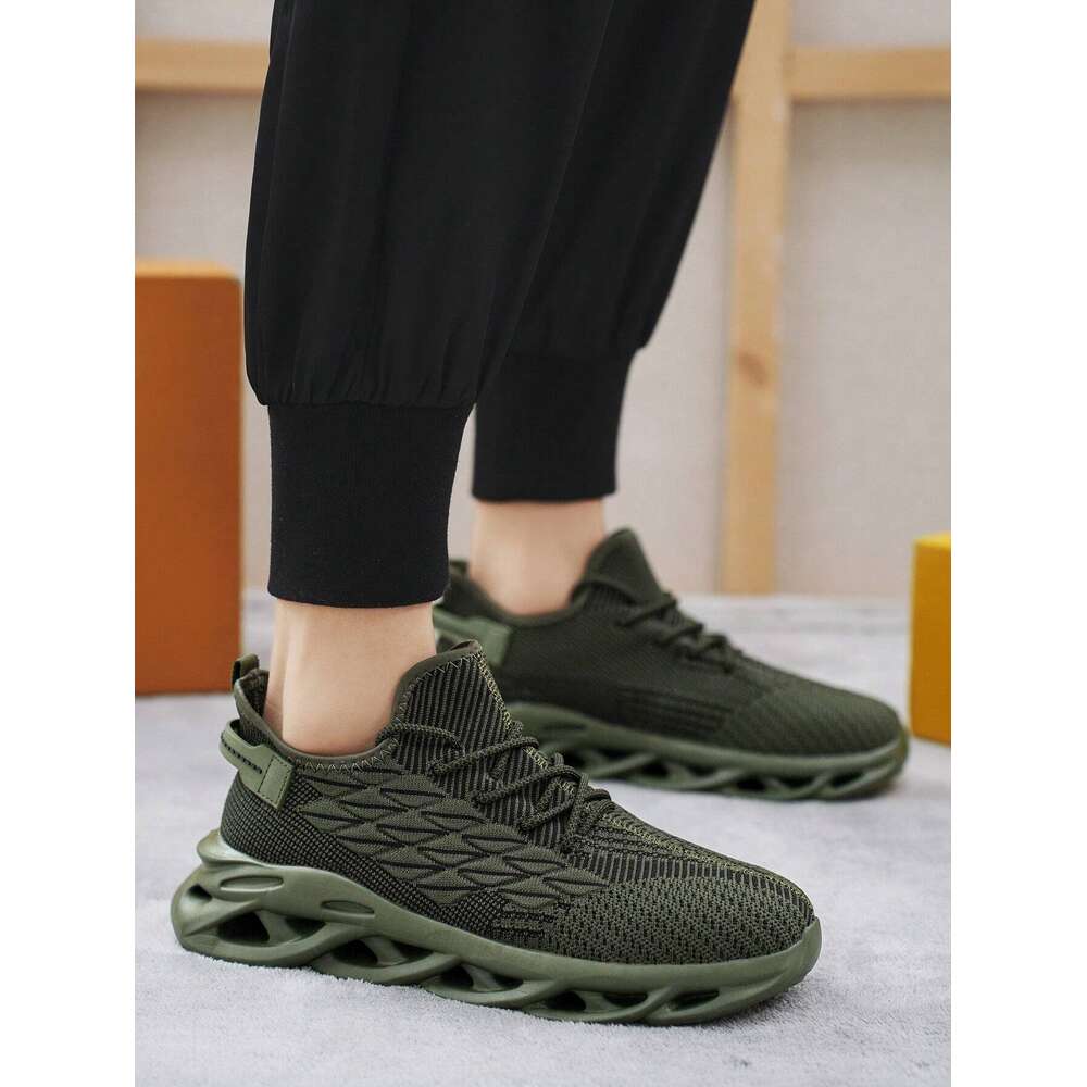 Khaki Men Fashionable Color Breathable Mesh Thick Soled Sports Casual With Front Tie Light And Comfortable Running Shoes Ddmysaturn