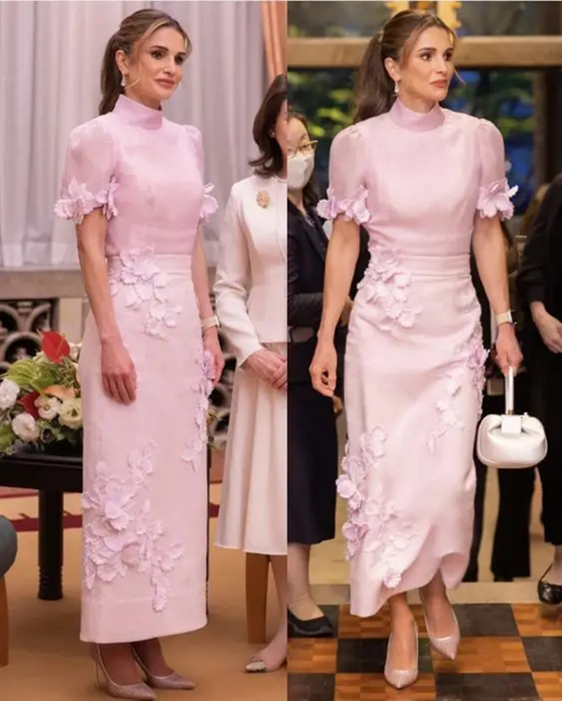 Elegant Pink Mother of the Bride Dresses 3D Floral Appliques High Neck Ankle Length Formal Event Gowns Celebrations Memorable Wedding Guest Party Dres