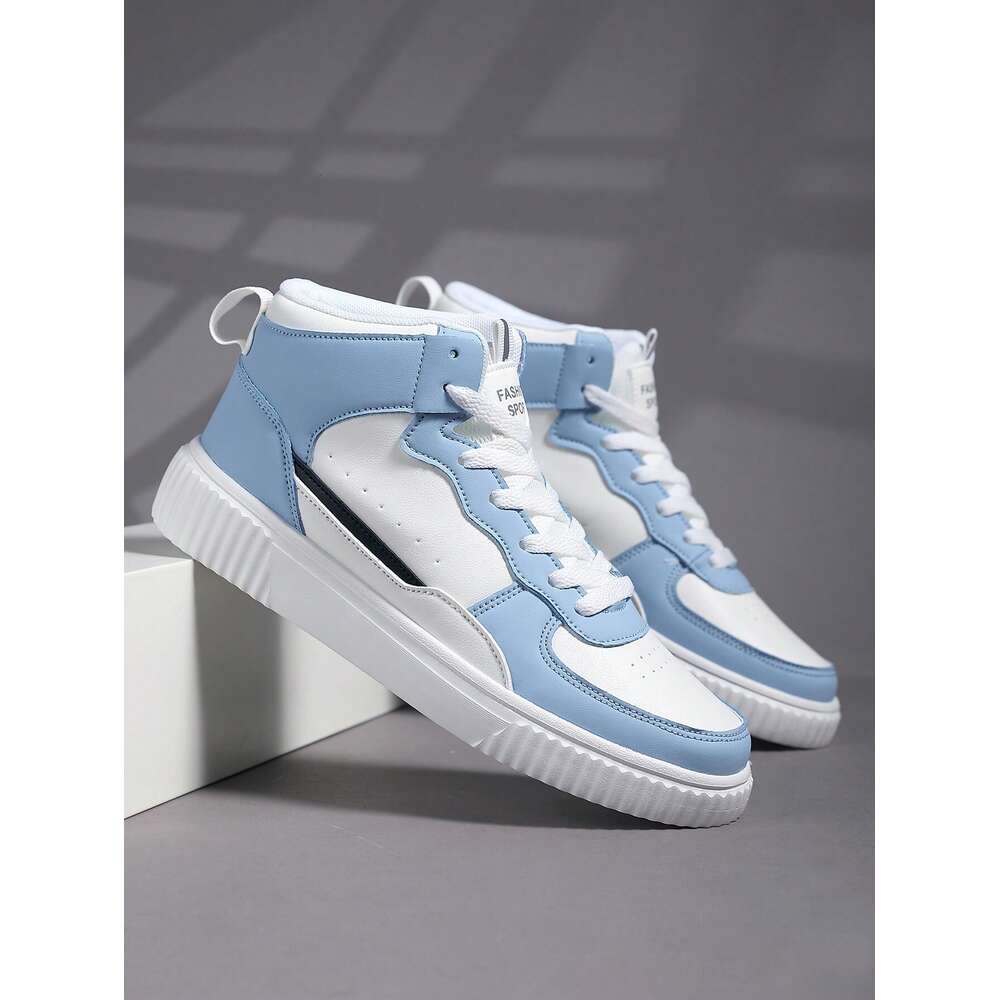 Plus Size Men's Blue Casual Sneakers, Lace Up Soft Sole Flat Comfortable Skate For Men, Lightweight High-Top Daily Shoes