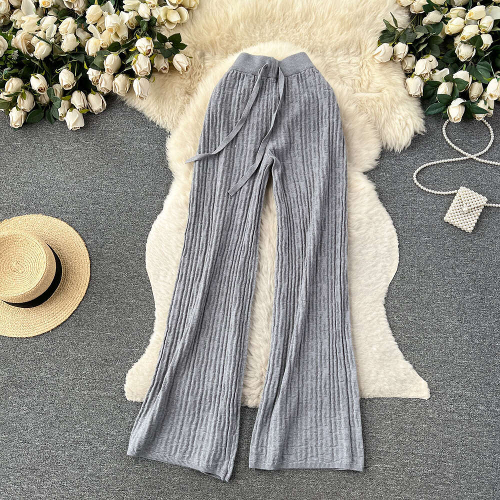 Autumn and Winter New Slouchy Style Casual Fashion Micro Ra Long Pants Womens High Waist Slim and Versatile Drop Knitted Sweater Pants