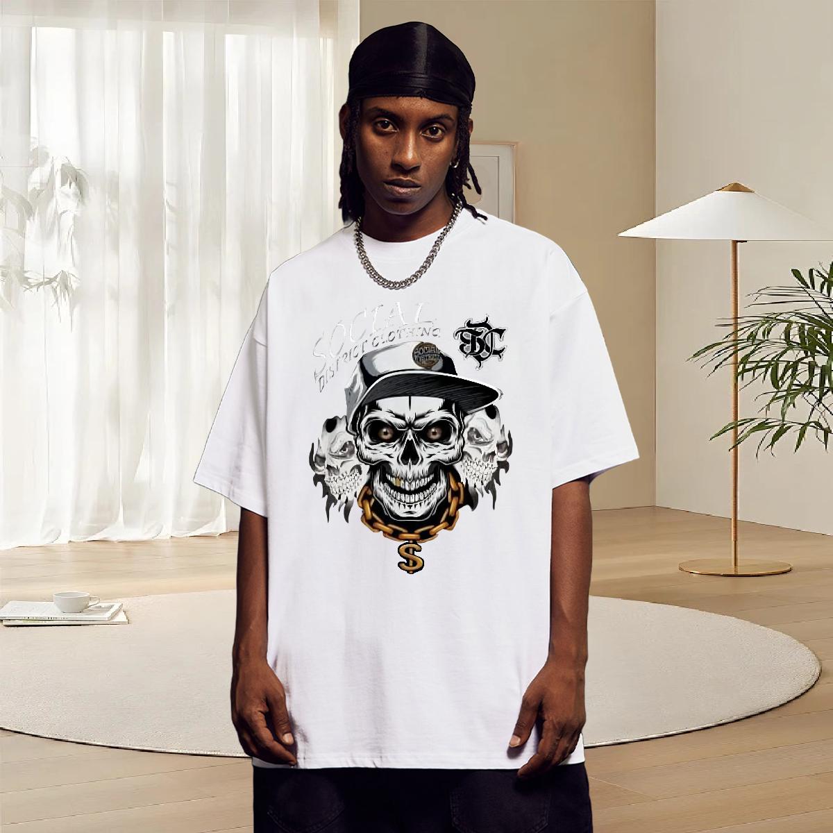 Brand T Shirts Men Skull Hip Hop Street Couples T Shirts Round Neck Short Sleeve Classic