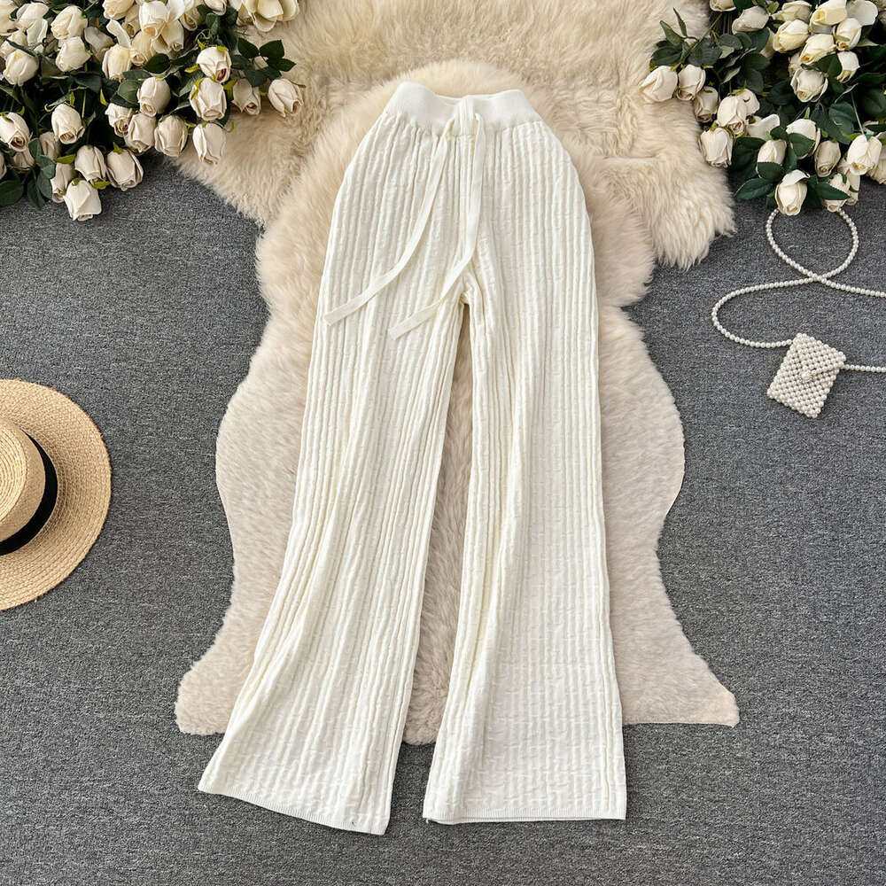 Autumn and Winter New Slouchy Style Casual Fashion Micro Ra Long Pants Womens High Waist Slim and Versatile Drop Knitted Sweater Pants