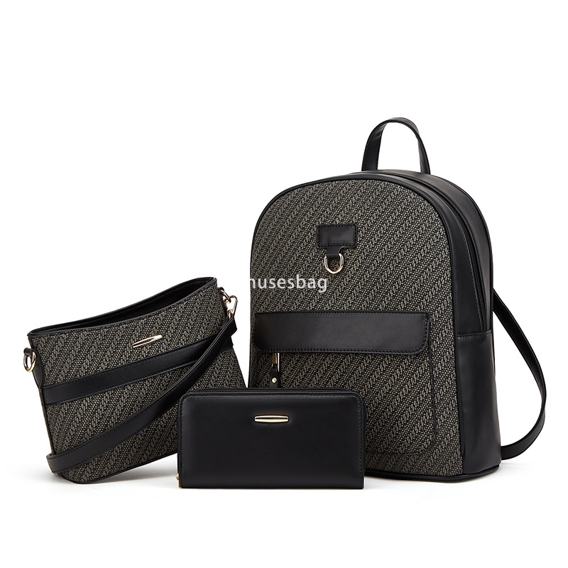 High quality fashionable women retro versatile classic backpack leisure large capacity multifunctional tote bag three piece set mother bag