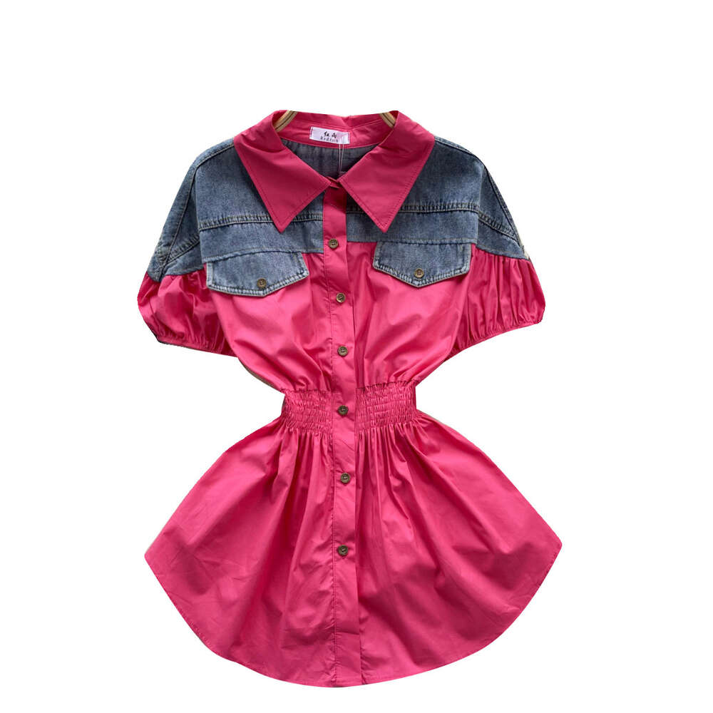 Korean version of womens clothing design with contrasting color patchwork age reducing bubble sleeves elastic waistband for slimming fashionable and v