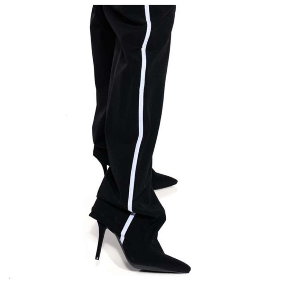 Women's Slim High Heels Striped Casual Pants Runway Boots, European And American Designers Fashion, 2023