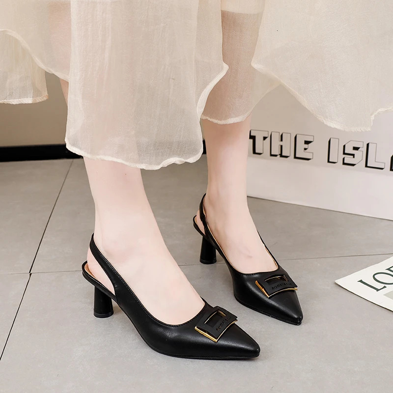 Metal square buckle angle high heels for womens autumn commuting work shoes workplace OL slim high heels single shoe size 43 240606