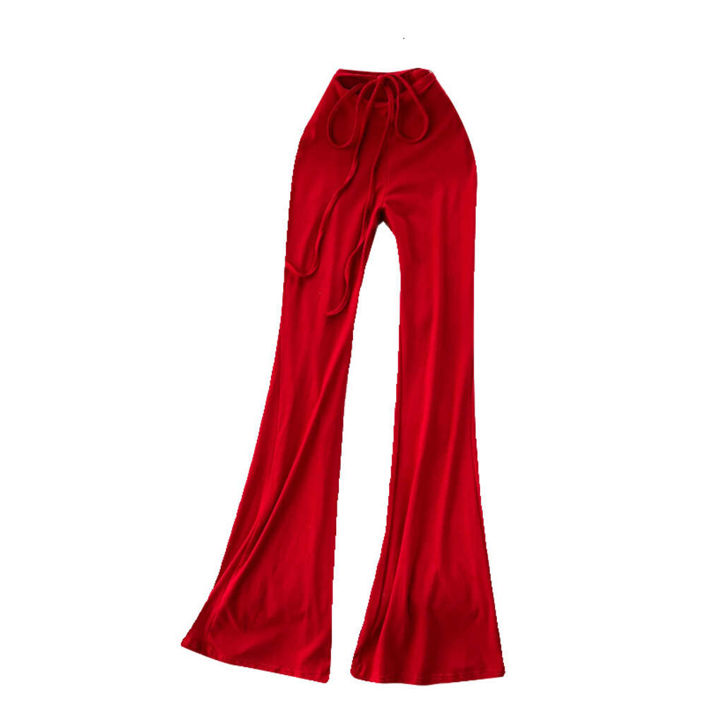Spicy Girl Wearing Design Sense Tie Up Waist Slimming Slim Fit Bag Hip Long Flare Pants Sexy Yoga Pants