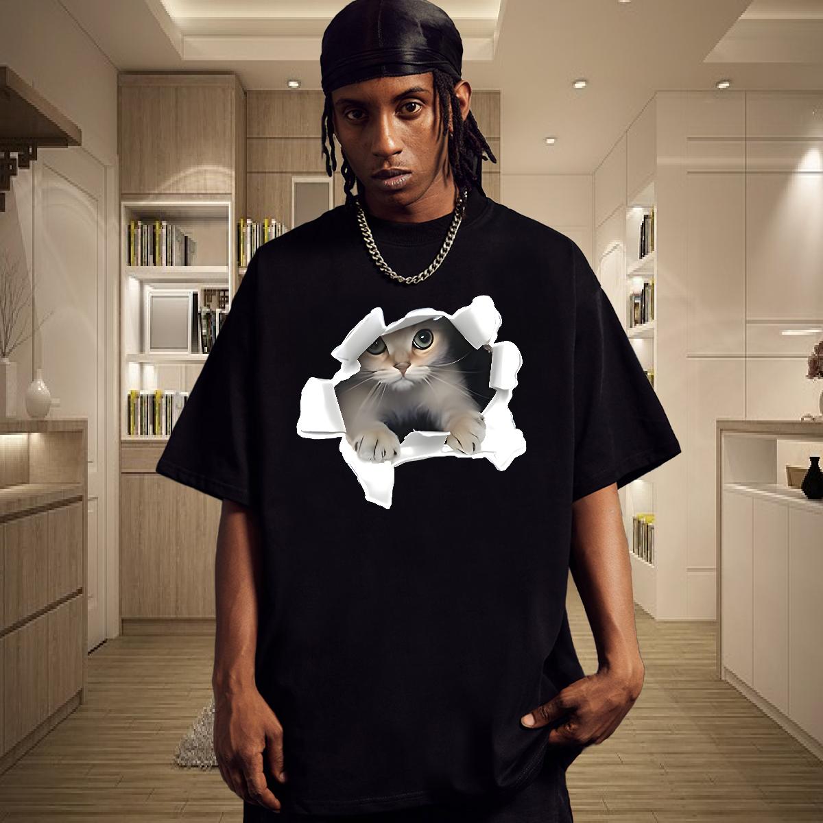 Fashion T-Shirts for Men Floral Print Anime Printing Street Couples T Shirts Crew Neck Cotton Loose