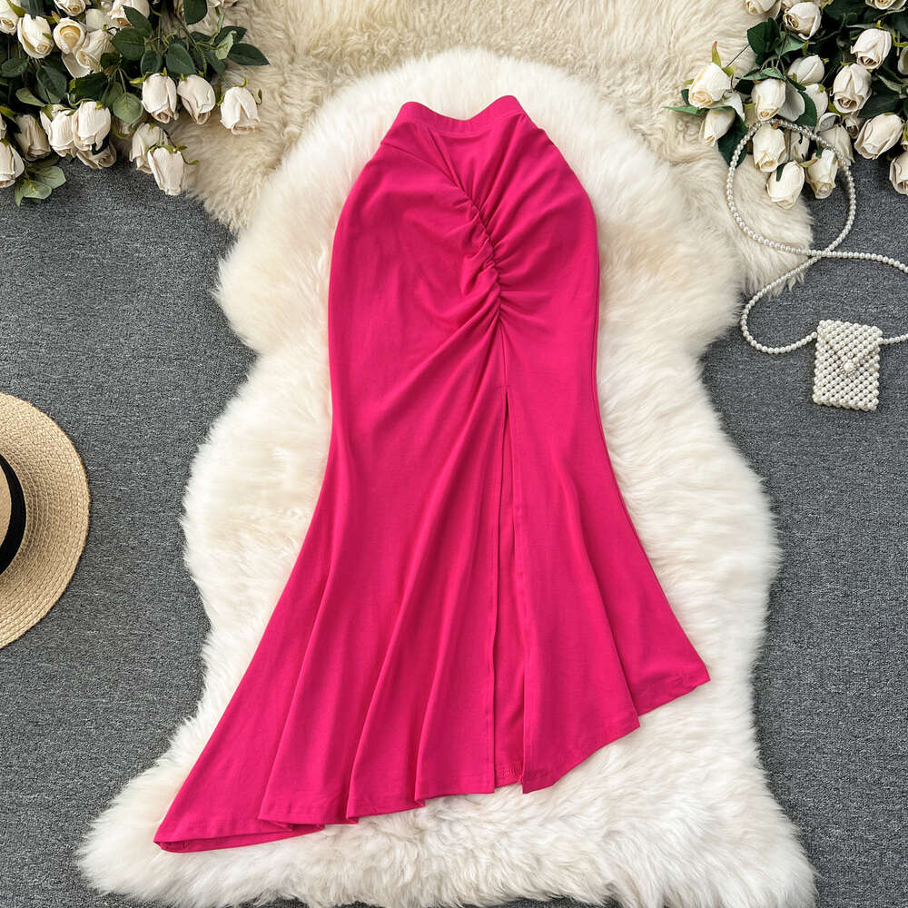 Feng 2024 Spring/Summer New Design Sense Slim Fit Skirt for Womens Unique Folded Irregular Wrapped Hip Fishtail Skirt