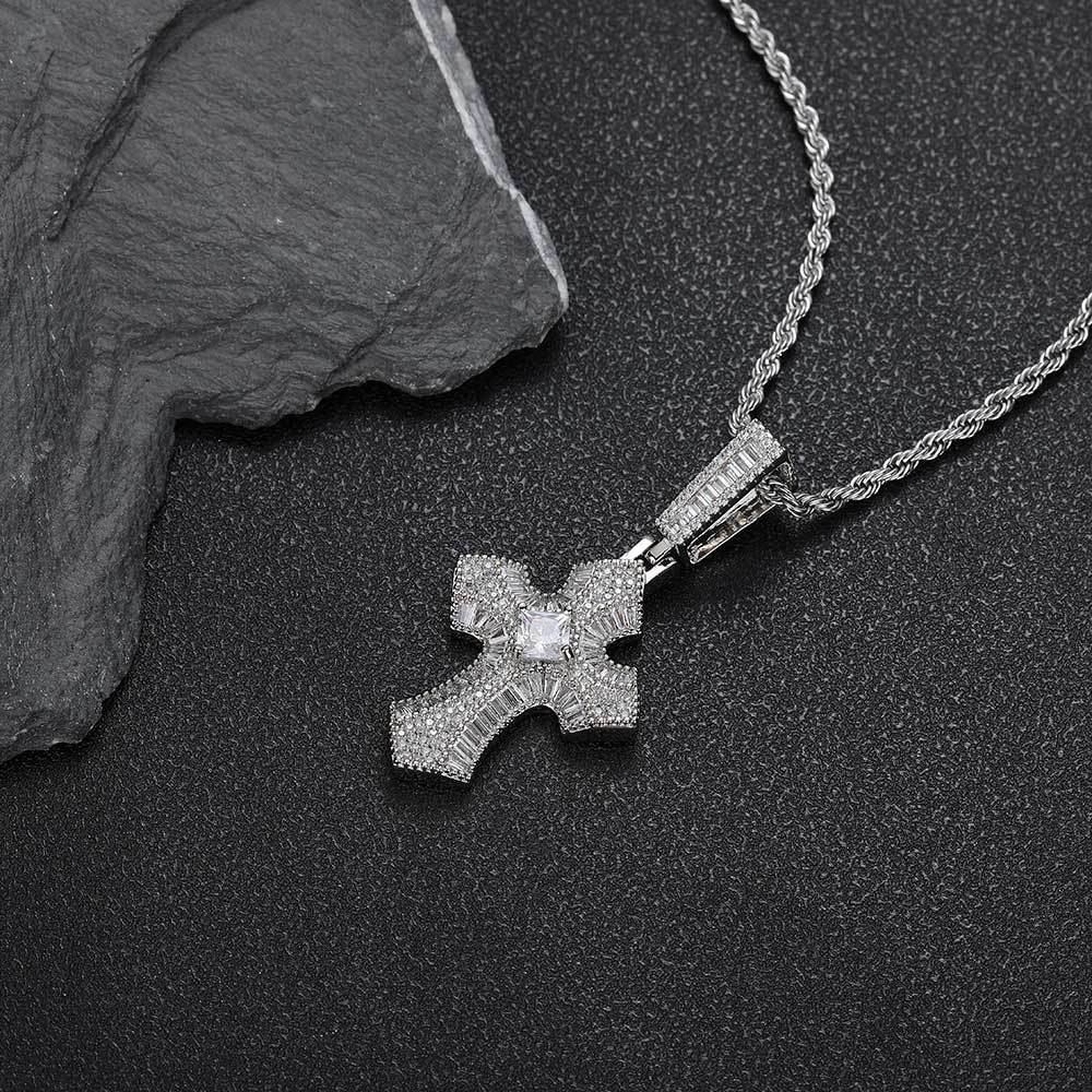 Hip Hop Cross Pendant Necklace TopBling 5A T Zircon Real Gold Plated Men Jewelry