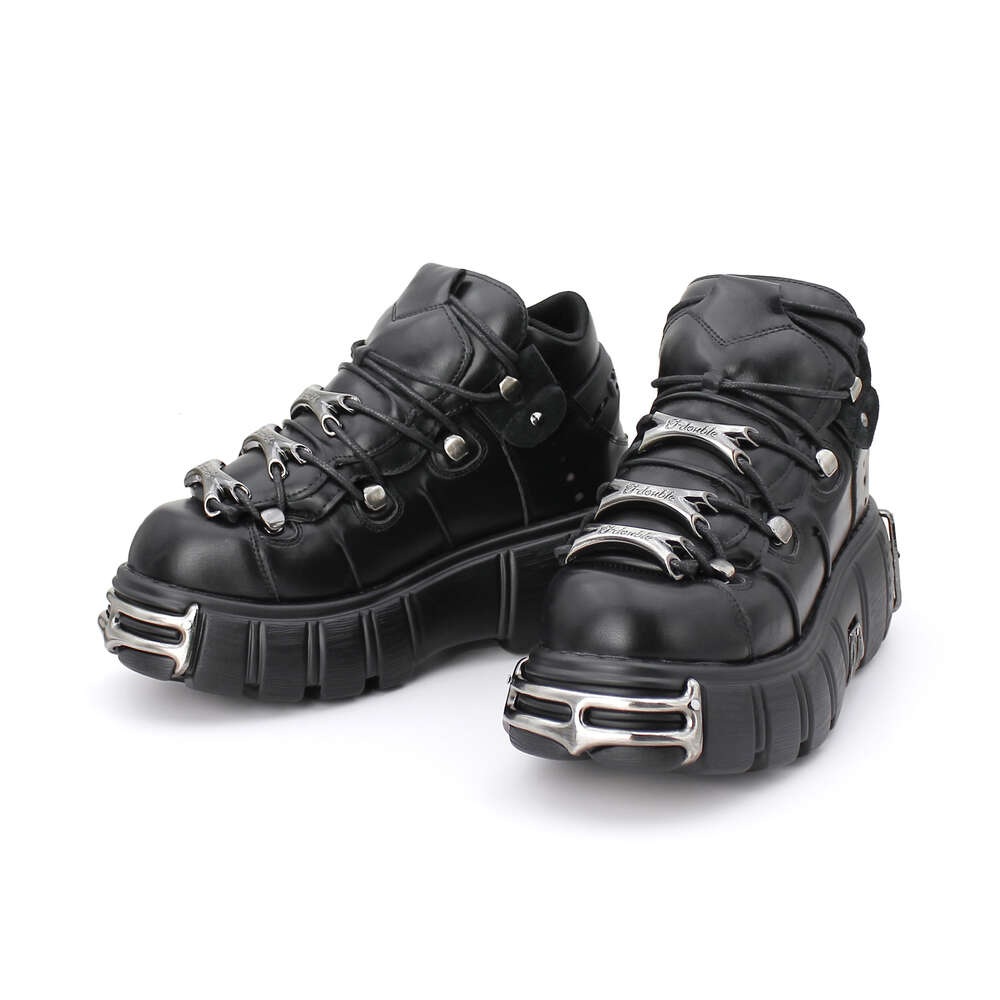 New 2023 NEW Punk Style Women Lace-Up Heel Height 6Cm Platform Shoes Gothic Ankle Rock Boots Metal Decor Woman Sneakers 36-45