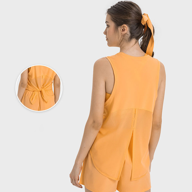 2023- Women Sleeveless Shirt Yoga T-Shirts Sexy Quick-Drying Running Tank Tops Lady Breathable Loose Blouse Outdoor Fashion Bandage Smock