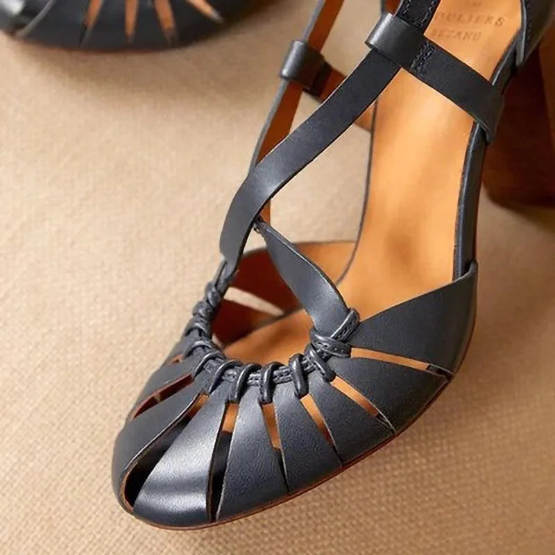 Summer Womens High Heel Sandals Beige Button Large Womens Shoes High Heel Black Fashion Big Comfortable G 240606